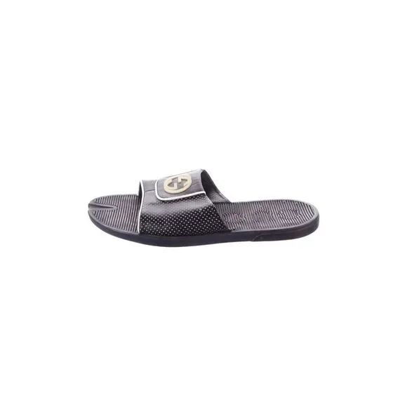 Gucci Black leather Interlocking G Logo Slides size 9